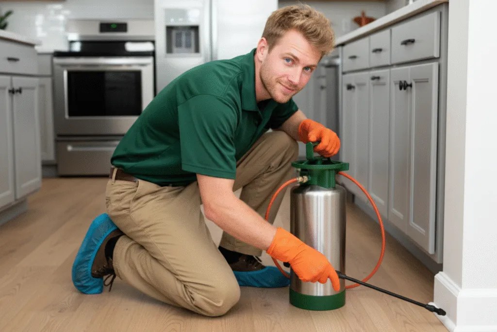 Technician treating a home